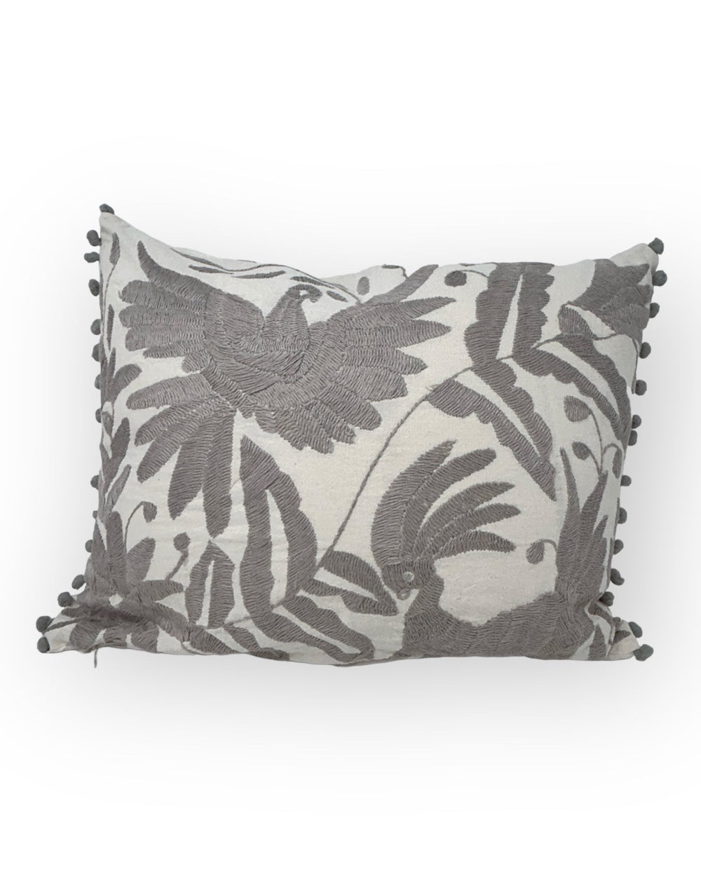 Cojín lumbar bordado Otomí de 13"x17" – Arcoíris y blanco | Cojín mexicano hecho a mano, decoración bohemia para el hogar