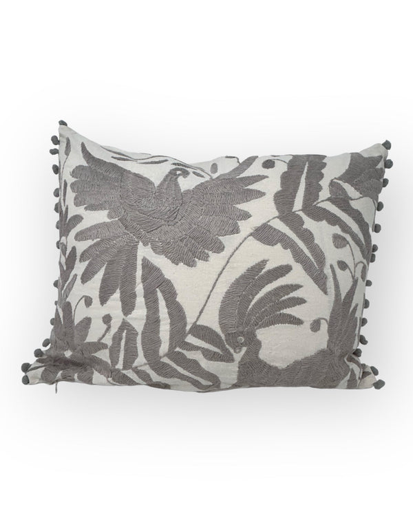 Otomí Embroidered Lumbar Pillow 13"x17" – Rainbow & White | Handmade Mexican Cushion, Boho Home Decor