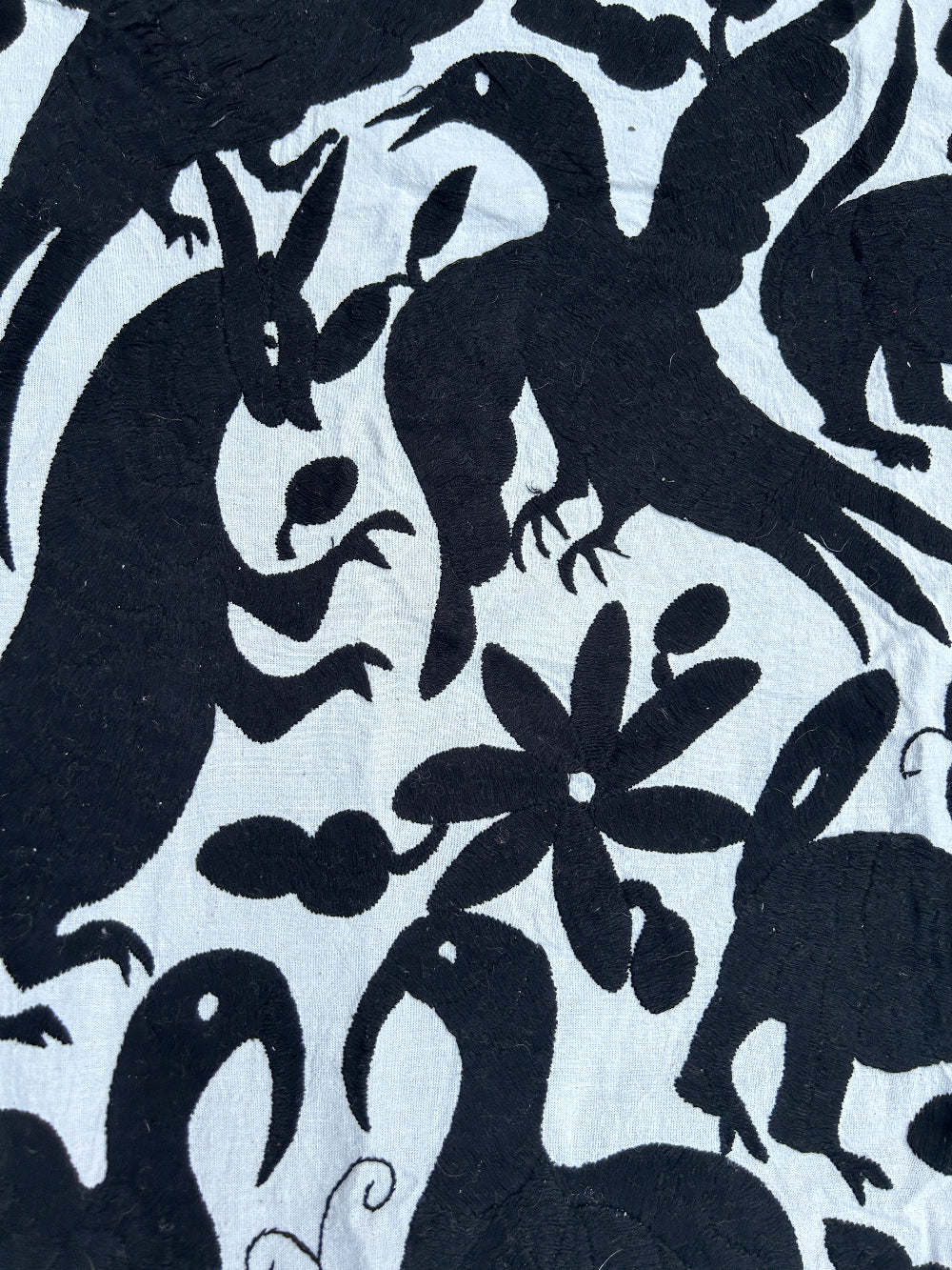 Unique handembroidered wall art. Otomi embroidery Black & Ivory 68" x 76"