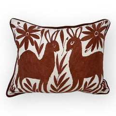 Small Hand Embroidered Otomi Pillow | Mexican Cushion, Insert Included | Brown Dream | Folk Art Pillow from Tenango de Doria