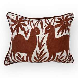 Small Hand Embroidered Otomi Pillow | Mexican Cushion, Insert Included | Brown Dream | Folk Art Pillow from Tenango de Doria