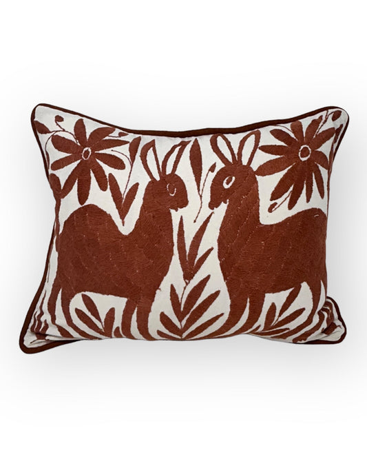Hand-Embroidered Otomi Pillow Cover – Brown & White 13" x 17"