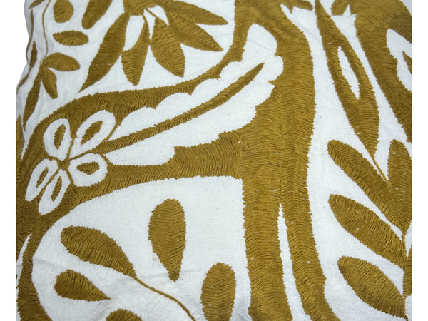 Otomí Hand Embroidered Pillow 23"x23" – Ochre embroidery & Ivory | Handmade Mexican Textile Decor