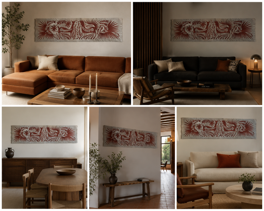 Jardín Otomi de Medianoche | Textil mural Mexicano