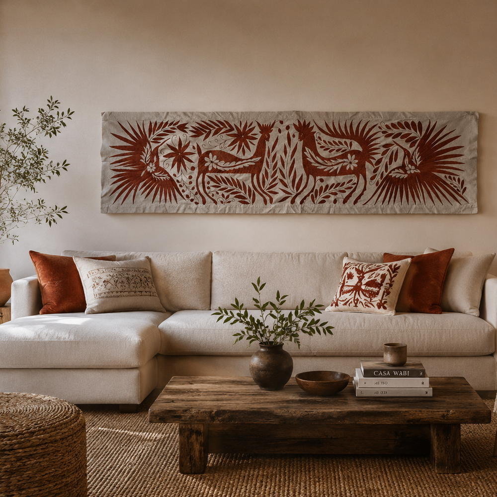 Jardín Otomi de Medianoche | Textil mural Mexicano