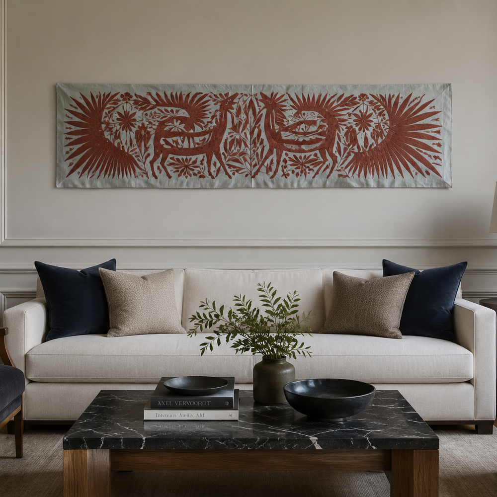 Jardín Otomi de Medianoche | Textil mural Mexicano