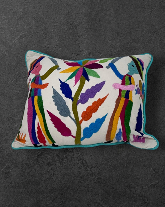 Hand-Embroidered Otomi Pillow Cover – Rainblow &amp; White 13" x 17"