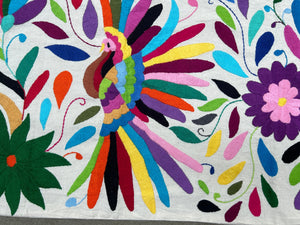Hand-Embroidered Otomi Pillow Cover – Rainbow & White 23" x 23"