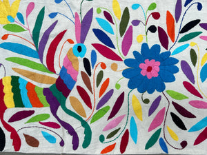 Hand-Embroidered Otomi Pillow Cover – Rainbow & White 23" x 23"