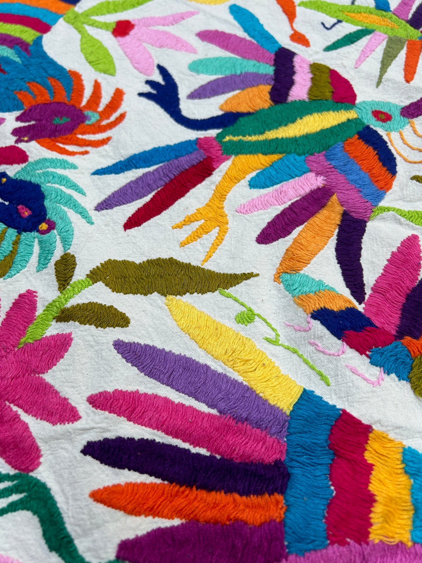 Hand embroidered Otomi round tablecloth -90" | Rainbow or Black embroidery mexican textile | One of a kind | Ready to ship