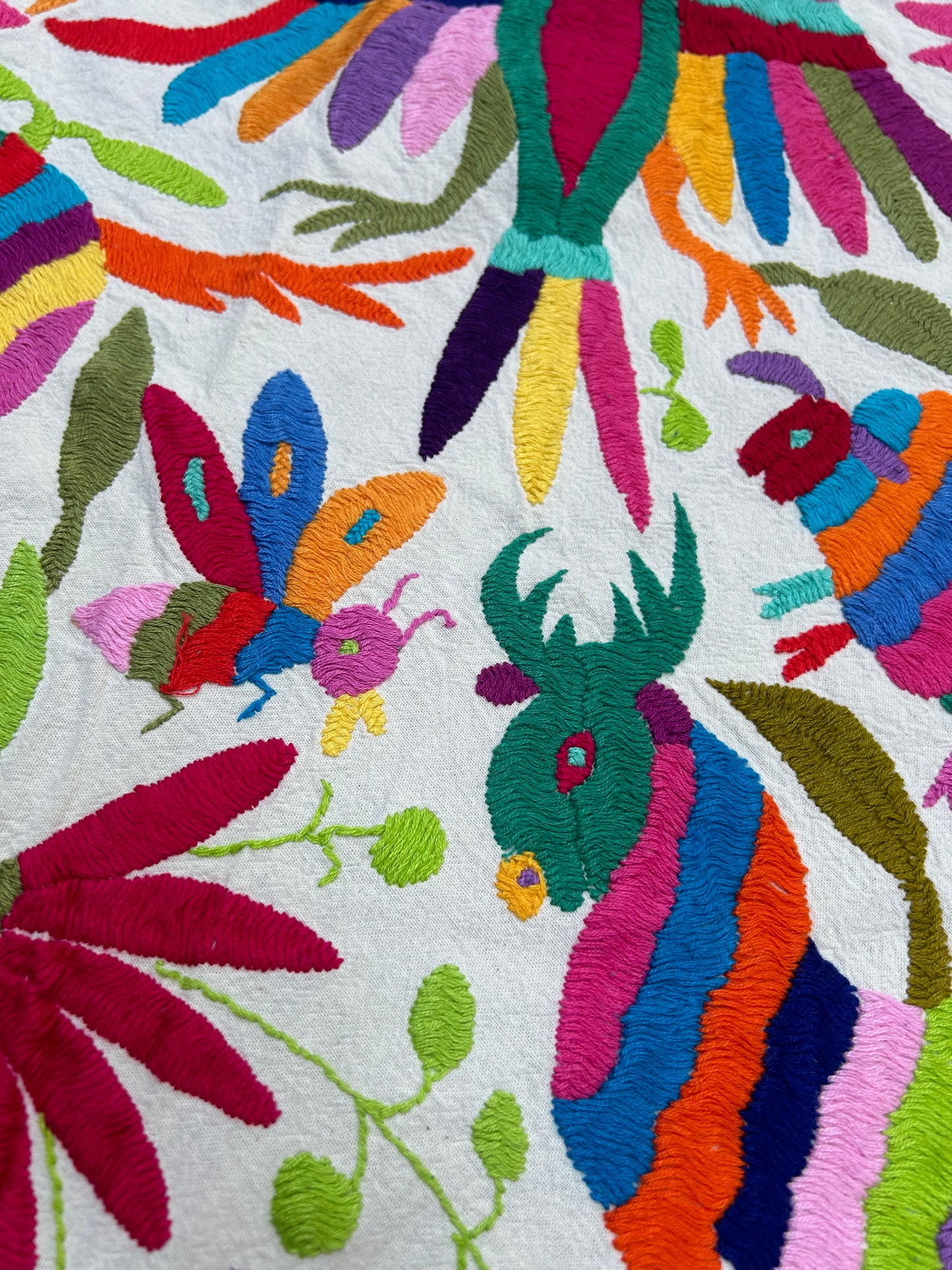 Hand embroidered Otomi round tablecloth -90" | Rainbow or Black embroidery mexican textile | One of a kind | Ready to ship