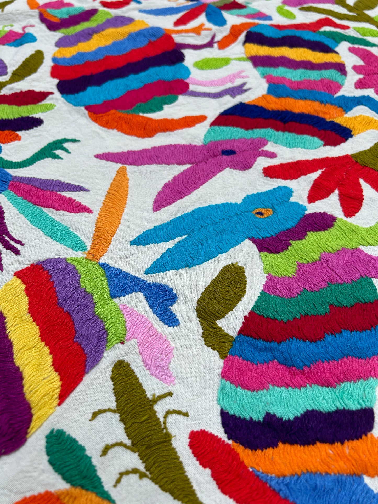 Hand embroidered Otomi round tablecloth -90" | Rainbow or Black embroidery mexican textile | One of a kind | Ready to ship