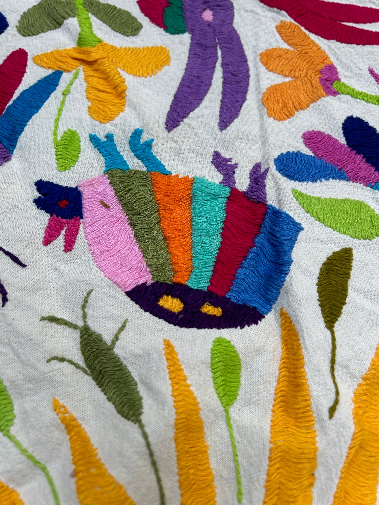 Hand embroidered Otomi round tablecloth -90" | Rainbow or Black embroidery mexican textile | One of a kind | Ready to ship