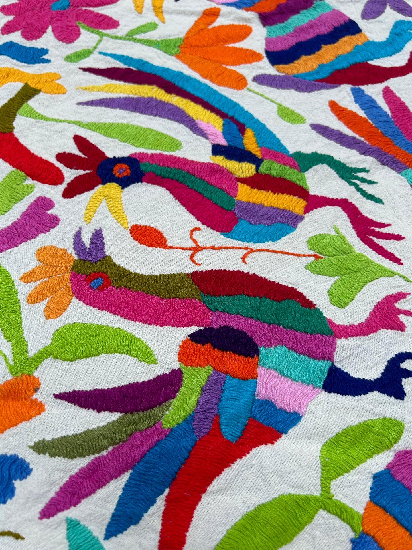 Hand embroidered Otomi round tablecloth -90" | Rainbow or Black embroidery mexican textile | One of a kind | Ready to ship
