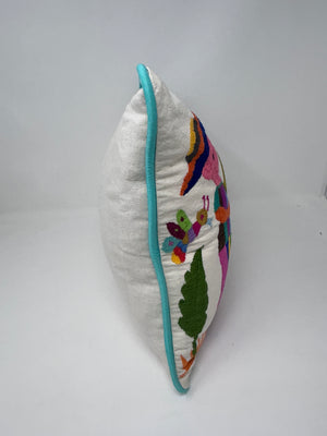 Otomí Hand Embroidered Lumbar Pillow 13"x17" – Rainbow & Ivory | Handmade Mexican Cushion, Boho Home Decor
