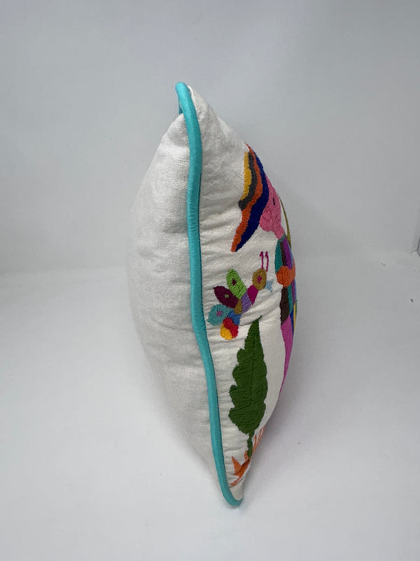 Otomí Hand Embroidered Lumbar Pillow 13"x17" – Rainbow & Ivory | Handmade Mexican Cushion, Boho Home Decor