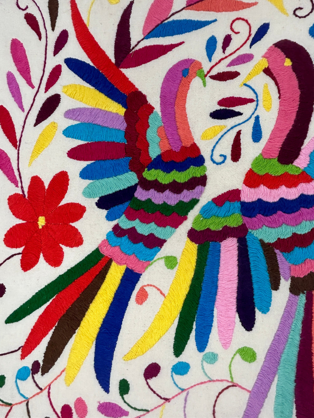 Hand-Embroidered Mexican Wall Art – Rainbow & Ivory 18"x18"