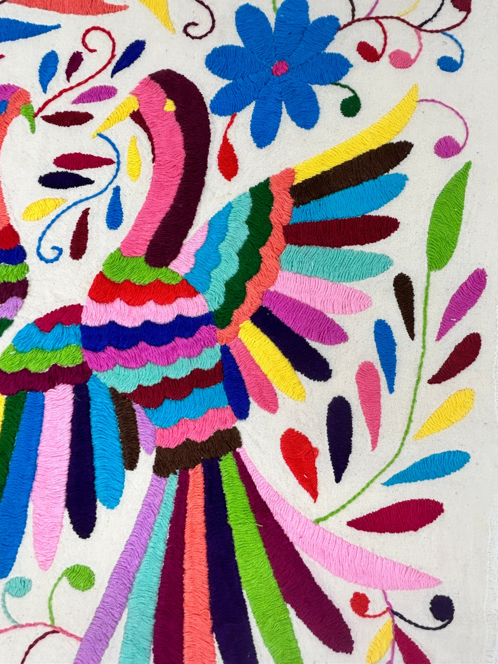 Hand-Embroidered Mexican Wall Art – Rainbow & Ivory 18"x18"