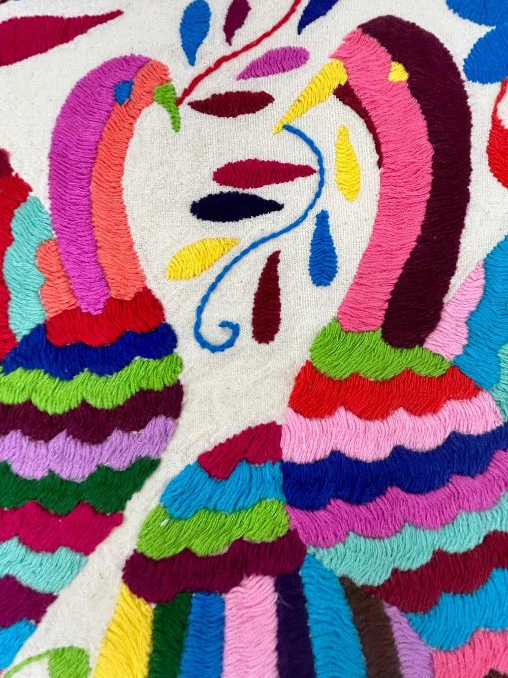 Hand-Embroidered Mexican Wall Art – Rainbow & Ivory 18"x18"