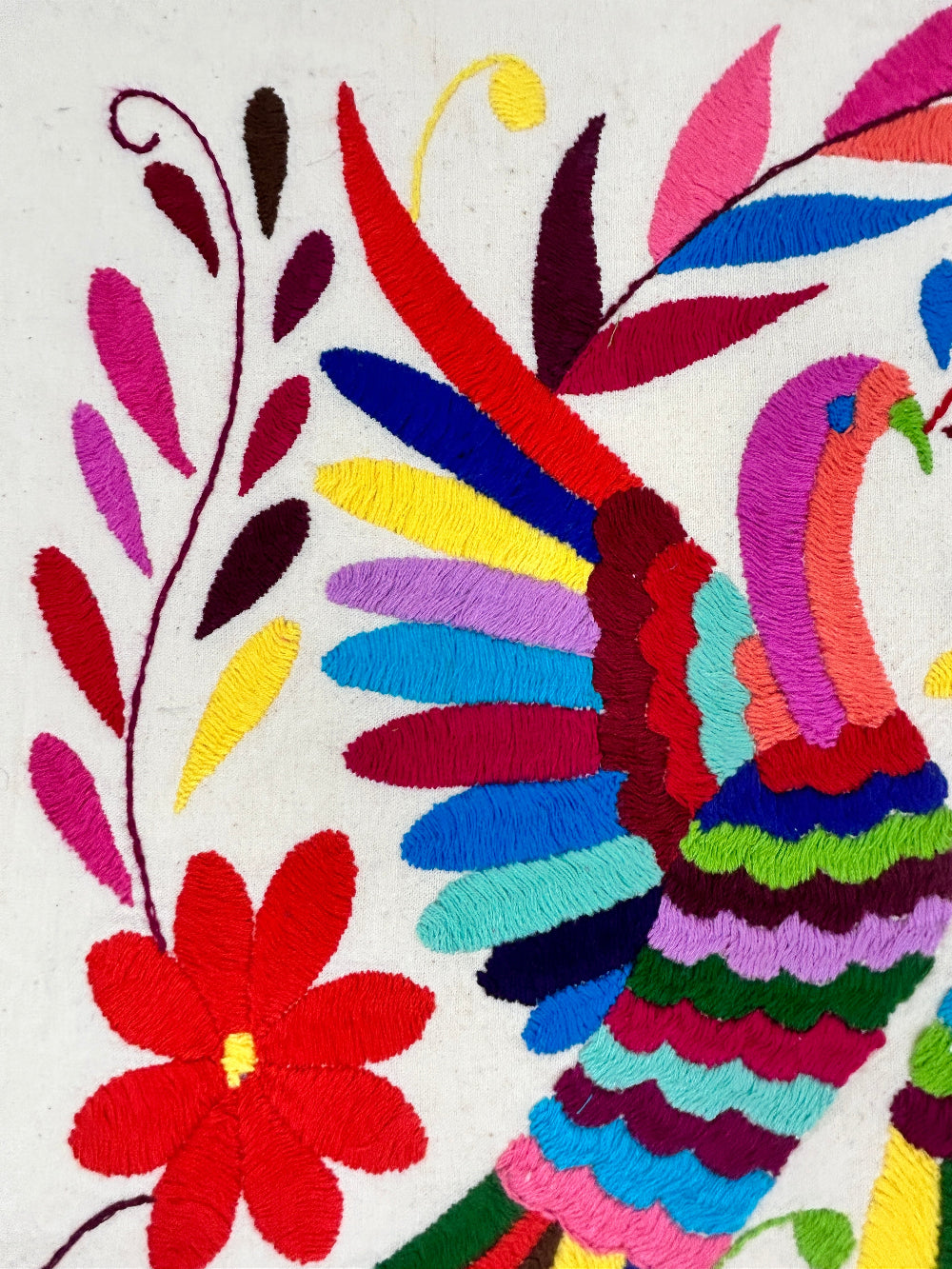 Hand-Embroidered Mexican Wall Art – Rainbow & Ivory 18"x18"