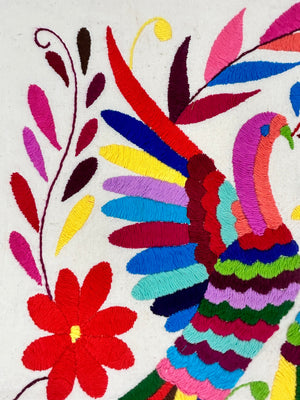 Hand-Embroidered Mexican Wall Art – Rainbow & Ivory 18"x18"