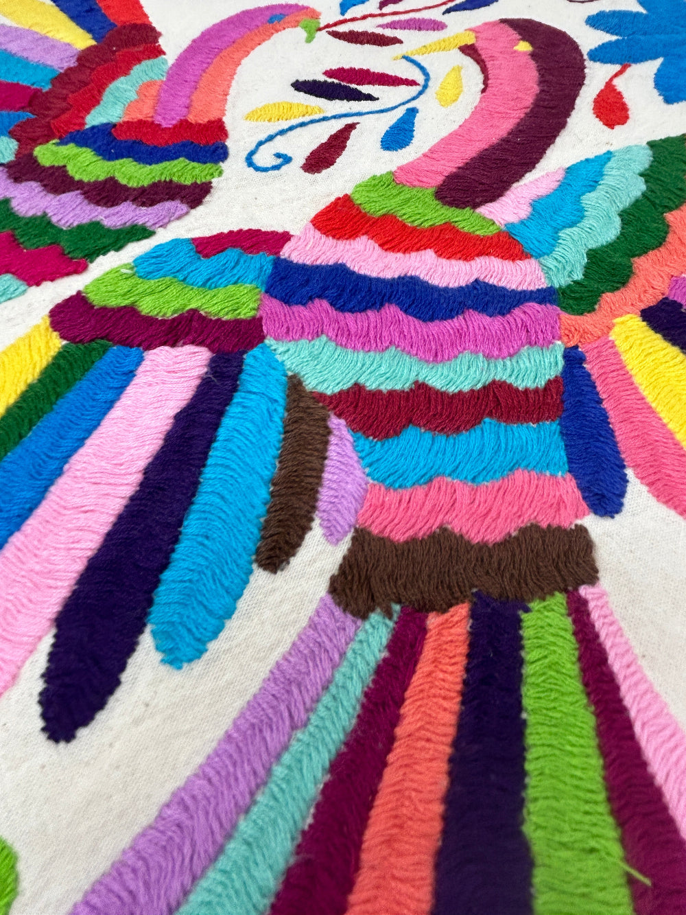 Hand-Embroidered Mexican Wall Art – Rainbow & Ivory 18"x18"