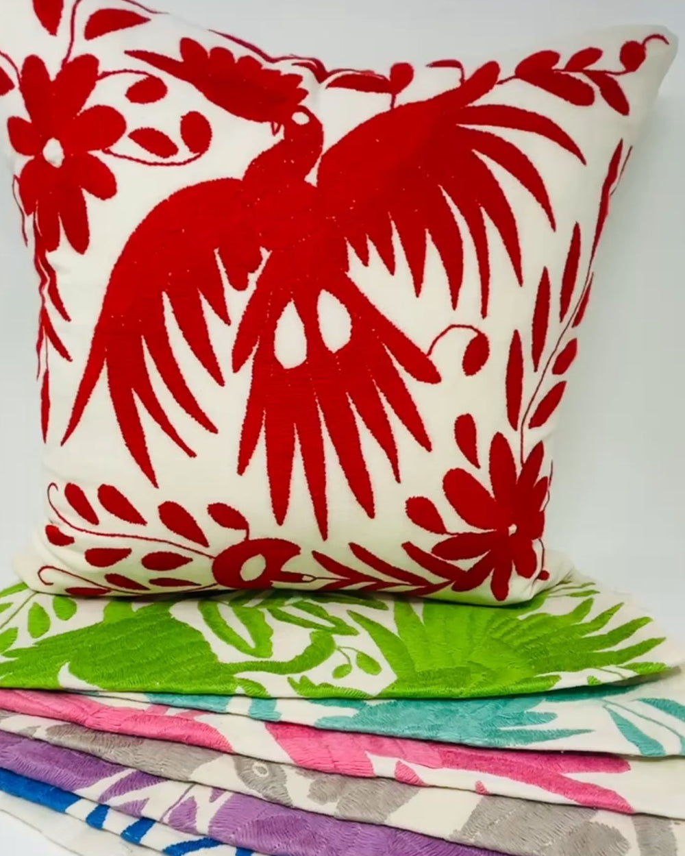 Almohada Otomí Bordada 13"x18" – Colores y Diseños Variados | Decoración Textil Mexicana Hecha a Mano