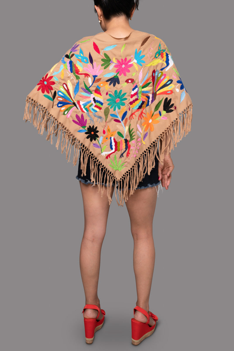 Handembroidered Otomi Poncho. Multicolor Floral & Fauna Design