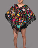 Handembroidered Otomi Poncho. Multicolor Floral & Fauna Design
