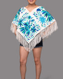 Handembroidered Otomi Poncho. Multicolor Floral & Fauna Design