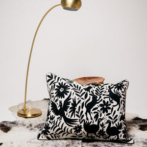 Otomí Embroidered Floor Pillow 32"x23" – Available in Black, Red & Black, or Grey | Handmade Mexican style decor