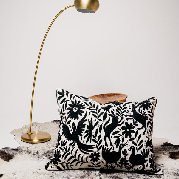 Otomí Embroidered Floor Pillow 32"x23" – Available in Black, Red & Black, or Grey | Handmade Mexican style decor