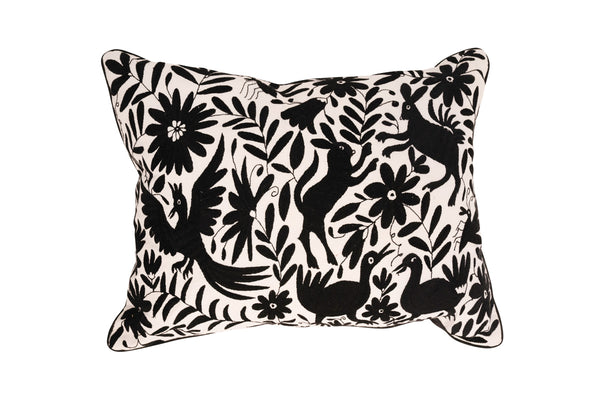 Otomí Embroidered Floor Pillow 32"x23" – Available in Black, Red & Black, or Grey | Handmade Mexican style decor