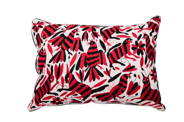Otomí Embroidered Floor Pillow 32"x23" – Available in Black, Red & Black, or Grey | Handmade Mexican style decor