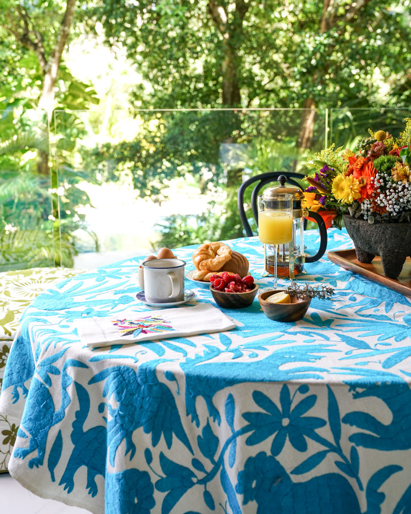 Handmade Mexican Otomi Embroidered Bedding or Tablecloth– Cian & Ivory (84"x85")