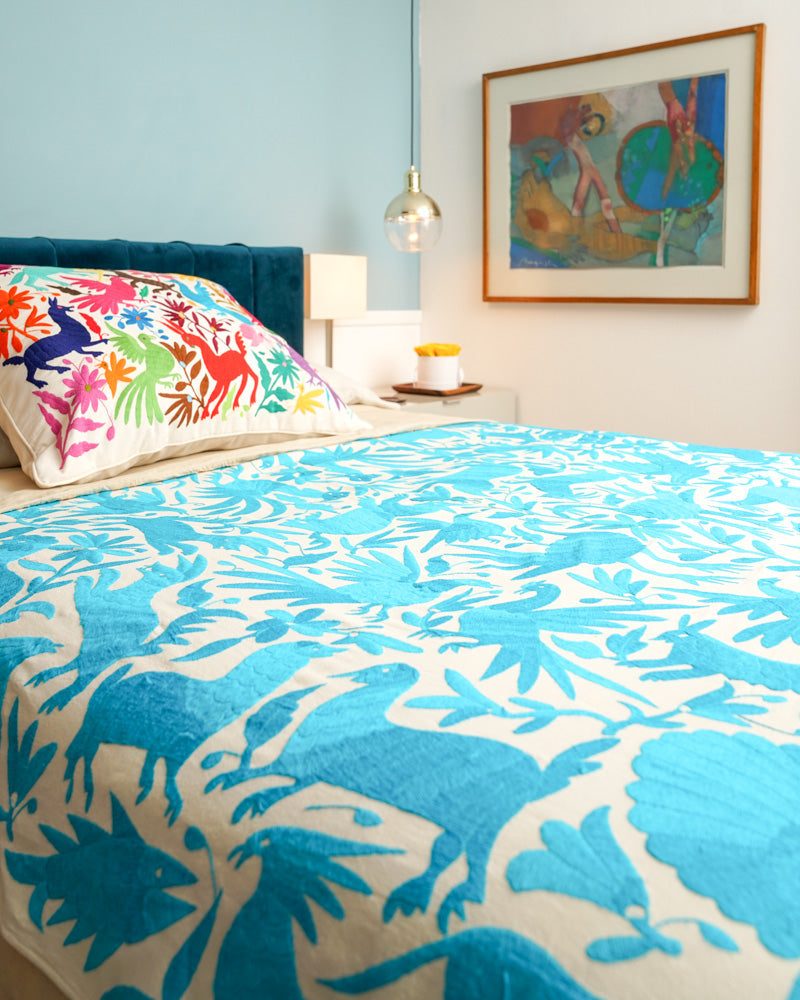 Handmade Mexican Otomi Embroidered Bedding or Tablecloth– Cian & Ivory (84"x85")