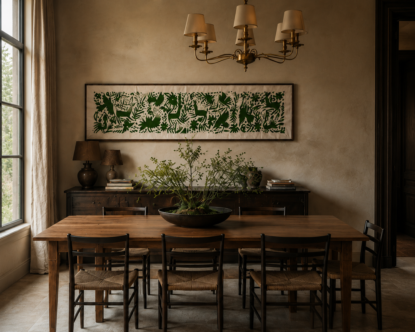 Midnight Garden Mexican Wall Art | Hand embroidered Otomi Tapestry