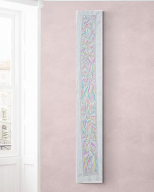 Hand Embroidered Otomí Table Runner | Mexican Textile Decor | Long Handmade Runner | Pastel Multicolor on Ivory cotton fabric | 12.5 x 78 Inches