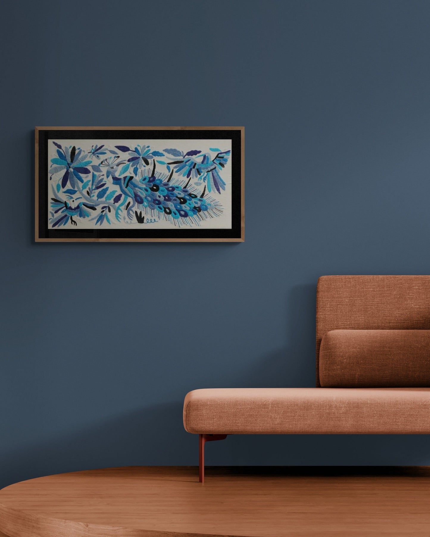 Tenture Murale Otomi Brodé – Gris & Ivoire | Textile Mexicain Fait Main, Pièce Unique