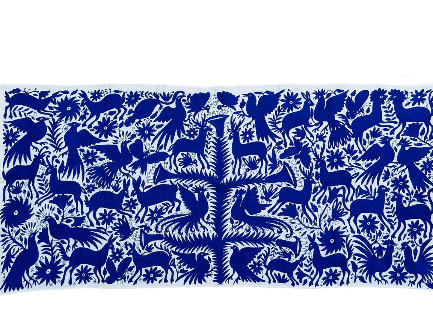 Boho Chic Hand-Embroidered Wall Art – Blue & Ivory Decor.  32" x 72"