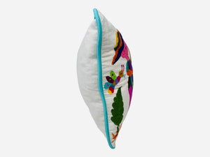 Otomí Hand Embroidered Lumbar Pillow 13"x17" – Rainbow & Ivory | Handmade Mexican Cushion, Boho Home Decor