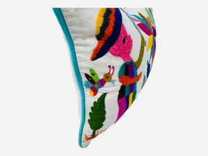 Otomí Hand Embroidered Lumbar Pillow 13"x17" – Rainbow & Ivory | Handmade Mexican Cushion, Boho Home Decor