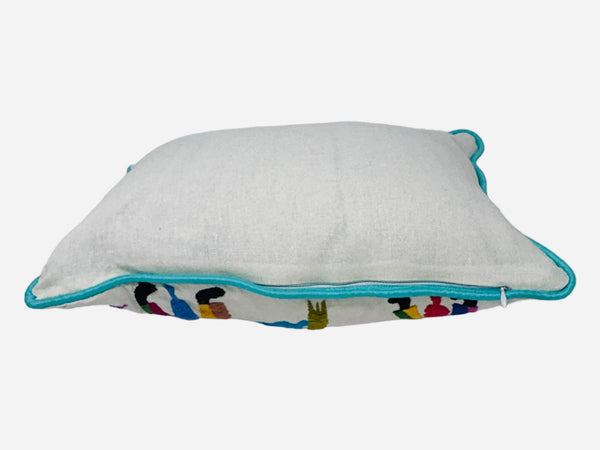 Otomí Hand Embroidered Lumbar Pillow 13"x17" – Rainbow & Ivory | Handmade Mexican Cushion, Boho Home Decor