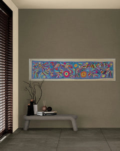 Hand-Embroidered Mexican Runner – Rainbow & blue Decor.  18"x74"