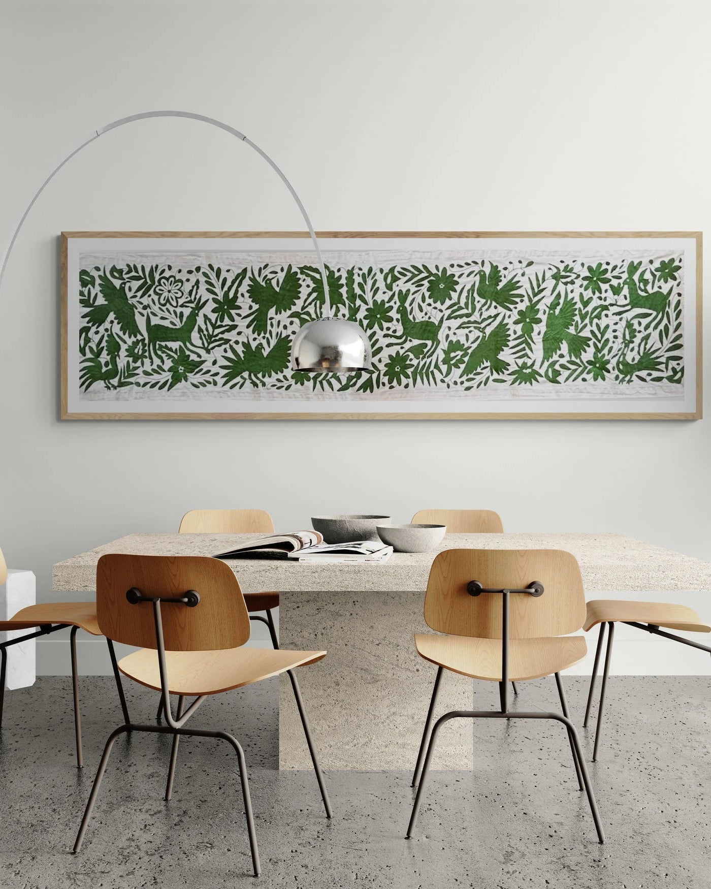 Hand-Embroidered Mexican XL Runner – Green & Ivory 24" X 98"