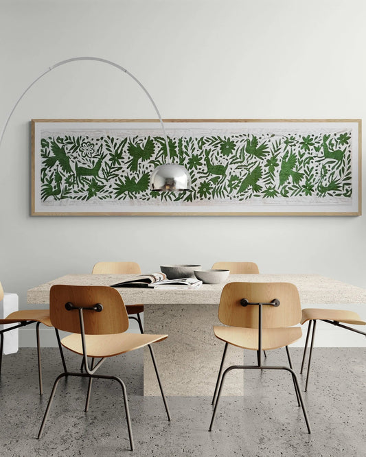 Hand-Embroidered Mexican XL Runner – Green & Ivory 24" X 98"