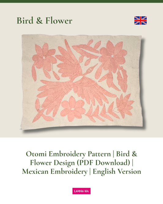 Patrón de bordado otomí – Diseño de aves y flores (descarga en PDF) | Bordado mexicano