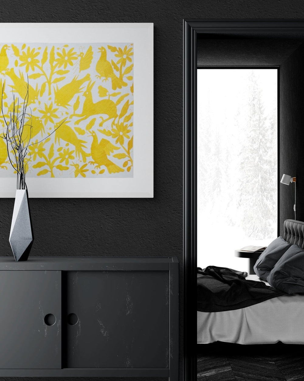 Mural bordado Otomí | Sueño Canario de Tenango de Doria | Decoración de pared única