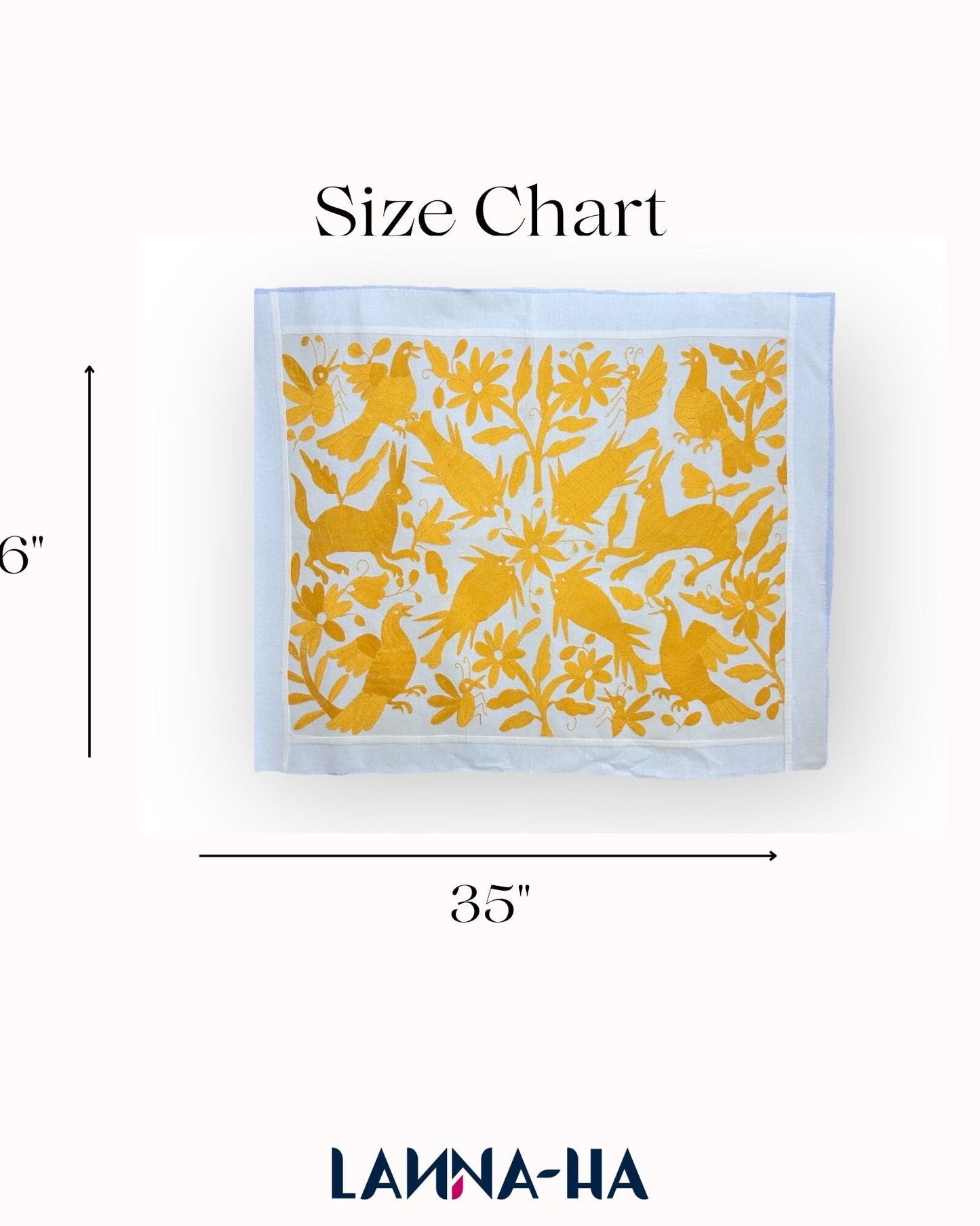Hand-Embroidered Otomi Wall Art – Yellow & White Boho Decor 26"x35"