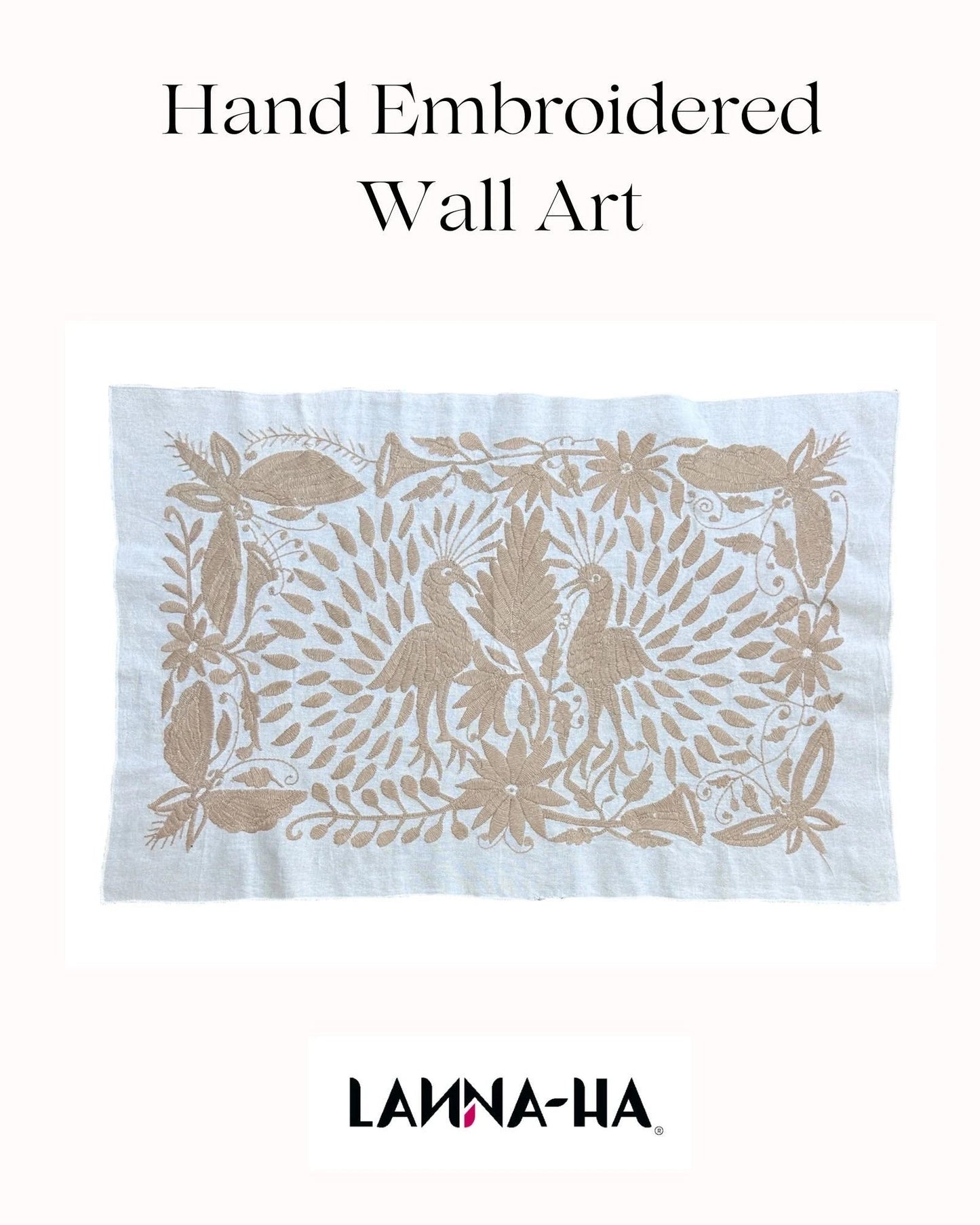 Hand-Embroidered Otomi Wall Art – Tan & Ivory Boho Decor 18" x 24"